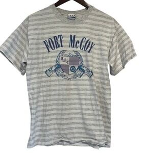 Vintage Gear For Sports Fort McCoy Striped T-Shirt Mens Medium Oversized Grey